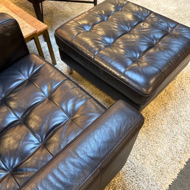 Tufted Vegan Leather Club Chair + Ottoman, Set For Sale - Image 11 of 11