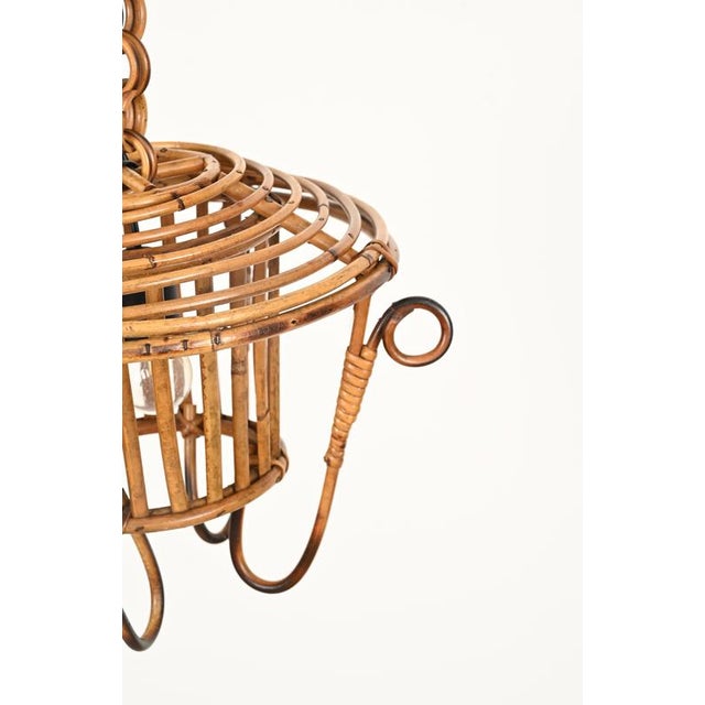 Gold Mid-Century Pendant in Bamboo, Rattan and Wicker attributed to Louis Sognot, France, 1960s For Sale - Image 8 of 10