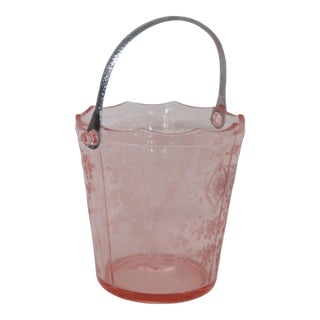 Early 20th Century Fostoria Versailles Pink Depression Glass Ice Bucket With Metal Handle 4503b For Sale