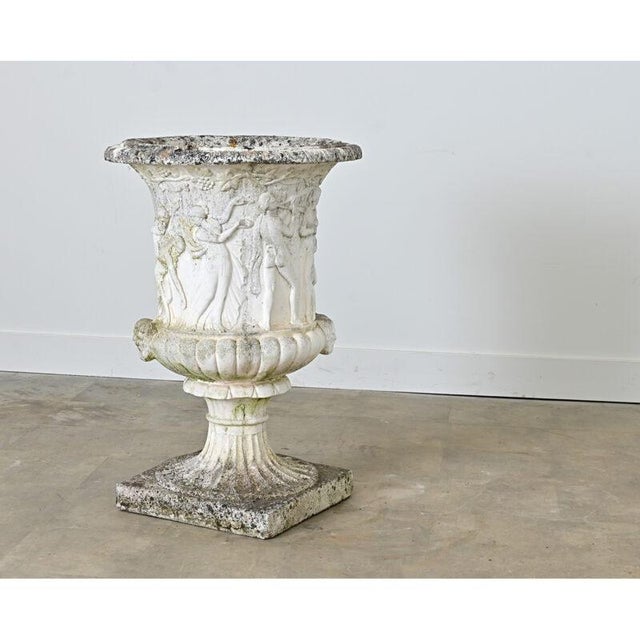 Figurative English Circa 1900 Cast Stone Medici Urn with Figurative Motif For Sale - Image 3 of 13