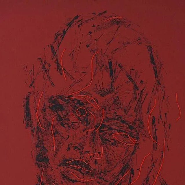 Brigitte Bardot portrayed using water based ink plus cotton thread sewn on cotton on paper. Intricate piece as the artist...