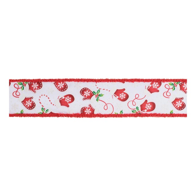 Christmas Mittens Wired Polyester Ribbon 2.5" x 10 Yds. For Sale