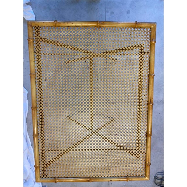 Hollywood Regency Vintage Metal Faux Bamboo & Faux Cane Collapsible Table For Sale - Image 3 of 9