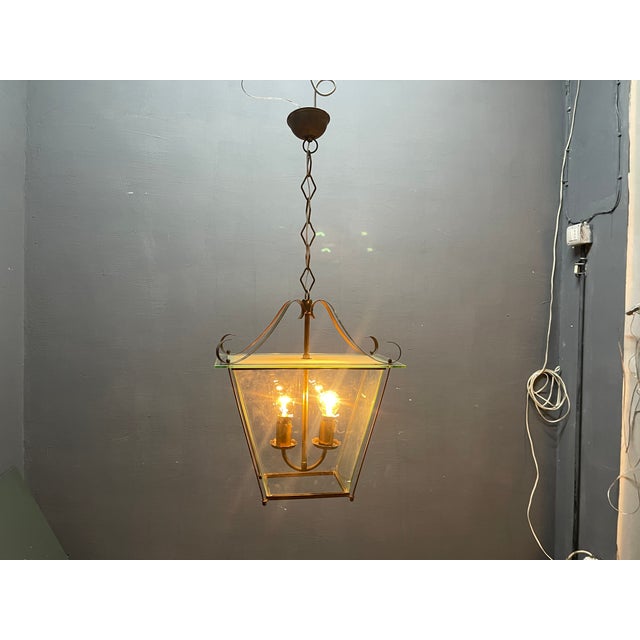 Mid-Century Modern Italian Faceted Glass and Brass Pendant Lantern in the style of G. Ulrich, 1940s For Sale - Image 6 of 11