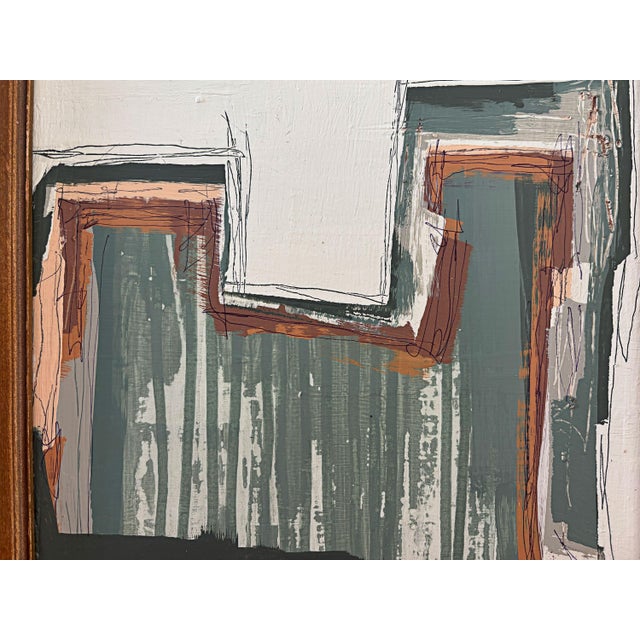“Cabin Fern" Green Abstract Art in Antique Frame, Transitional Living Room Art by JTS For Sale - Image 4 of 8
