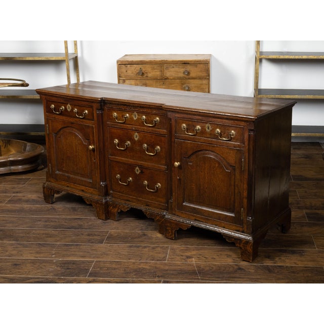 Wood English Georgian Period 1800s Oak Dresser Base with Five Drawers and Two Doors For Sale - Image 7 of 12