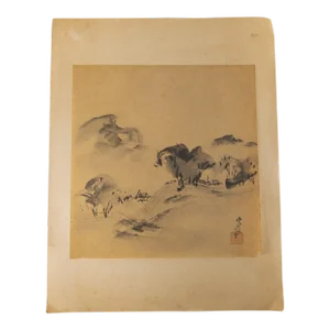 19th Century Chinese or Japanese Watercolor Ink Wash Landscape Painting