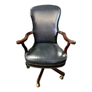 Quaker Furniture Hickory North Carolina Dark Blue Leather Swivel Chair
