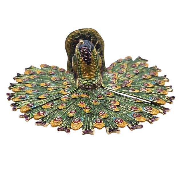 Enameled Jeweled Peacock Hinged Trinket Box For Sale In San Francisco - Image 6 of 7
