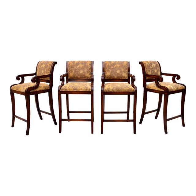 Nancy Corzine classic Regency arm chair stools of counter height item # 8011 in English Walnut; waxed finish with tags....