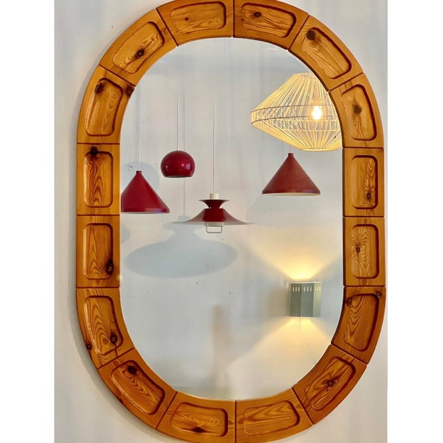 Brutalist Scandinavian Pine Mirror, 1960s, in Flawless conditions. Designed 1960 to 1969