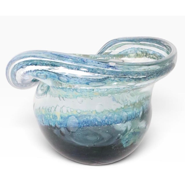 Blue Large Organic Modern Art Glass Bowl by Josh Simpson C 1973 For Sale - Image 8 of 18