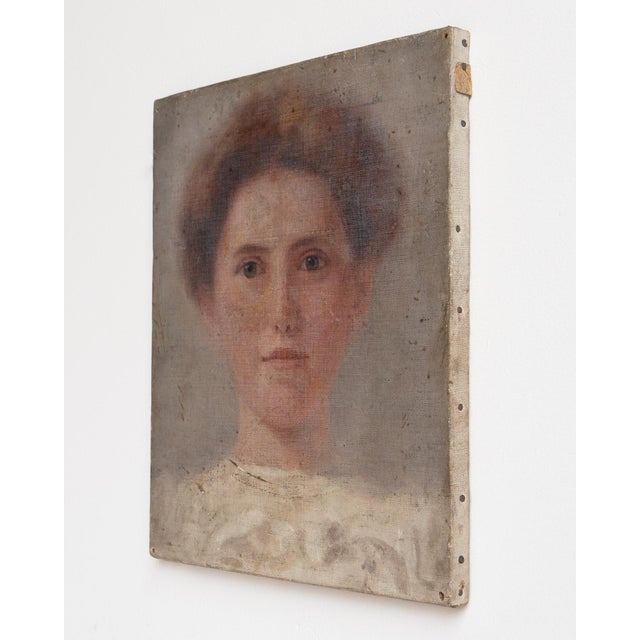Wood Antique Portrait of Miss Elsie Lea by Matilda Sharpe, Original Oil Painting, Early 20th Century For Sale - Image 7 of 9