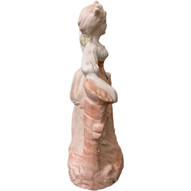 Vintage Victorian Bisque Porcelain Figurine of Woman by Fence For Sale - Image 3 of 6