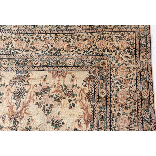 1920s Persian Kirman Beige, Brown, Green Hand Knotted Wool Carpet For Sale - Image 4 of 10