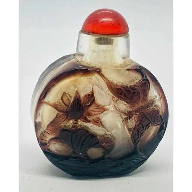 Glass Early 20th Century Antique Chinese Carved Overlay Peking Glass Snuff Bottle For Sale - Image 7 of 11