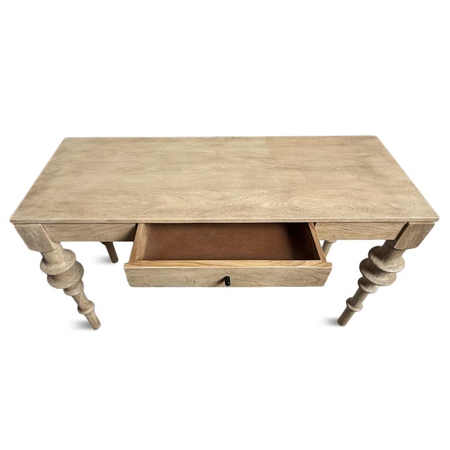Sanded Oak Turned Leg Desk For Sale In Los Angeles - Image 6 of 6