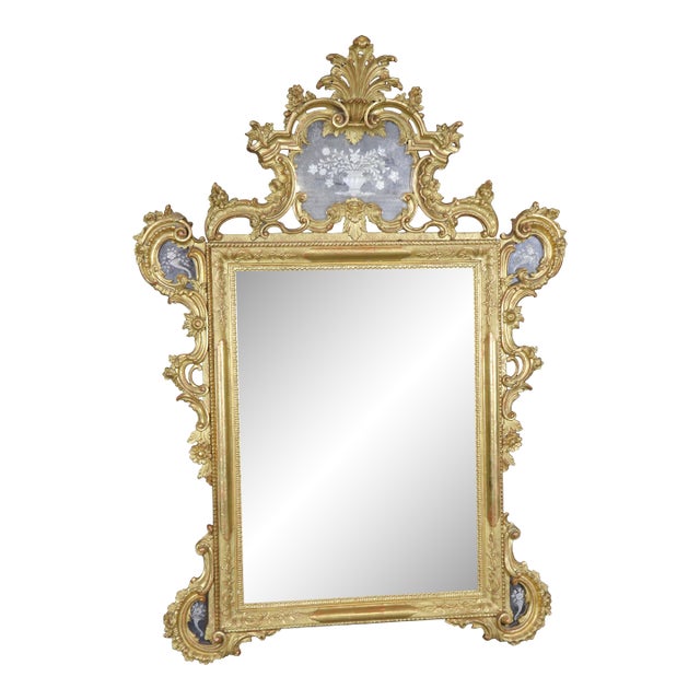 Fantastic Gilded George III Style Mirror With Etched Glass Panel 1920s Era For Sale