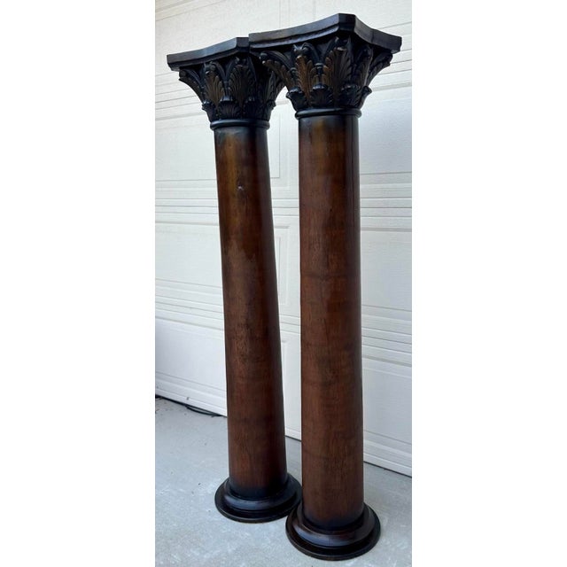 Wood Pair of Custom Vintage Wooden Corinthian Column Pedestals With Capitals For Sale - Image 7 of 18