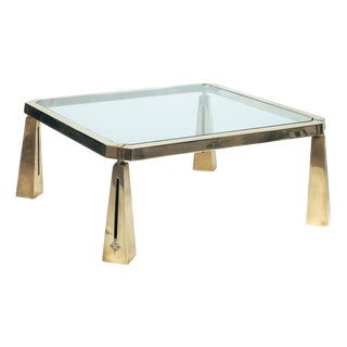 Brass Glass Square Coffee Table by Peter Ghyczy, the Netherlands 1980s For Sale