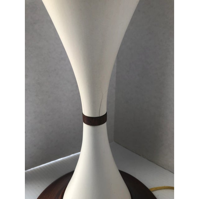 Vintage White Ceramic and Wood Lamps - a Pair For Sale - Image 4 of 5