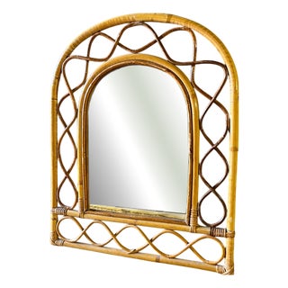 Arched Bamboo and Cane Mirror Wall Mirror For Sale