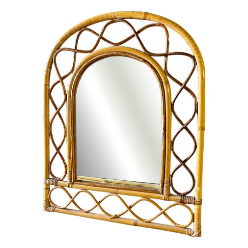 Arched Bamboo and Cane Mirror Wall Mirror For Sale