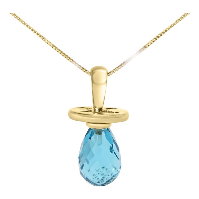 14K Yellow Gold and Blue Quartz Pacifier Pendant Necklace - 18" Inches For Sale