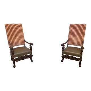 Pair of Carved Walnut Jacobean Chairs - Set of 2 For Sale