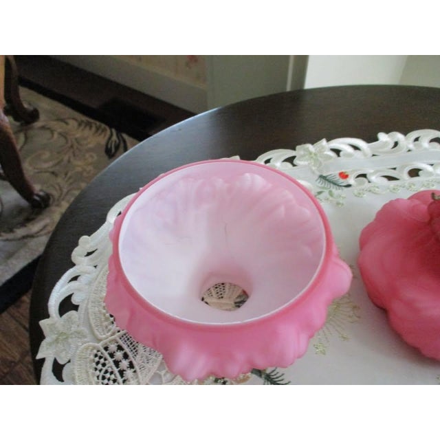 Art Nouveau Vintage Fenton Lg Wright Mini Pink Satin Puffy Plume/Rose Oil Lamp Ex Condiction For Sale - Image 3 of 9