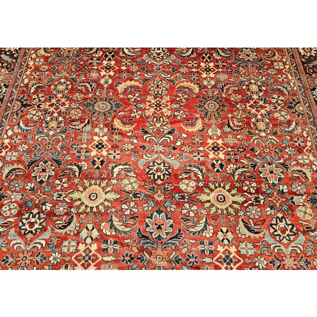 Vintage Oversized Persian Mahal Sultanabad Rug, Hand-Knotted Wool, Geometric Pattern, 12x15, Red & Navy For Sale - Image 11 of 18