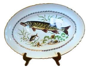 French Porcelain Dinner Fish Set, 1930, Set of 13