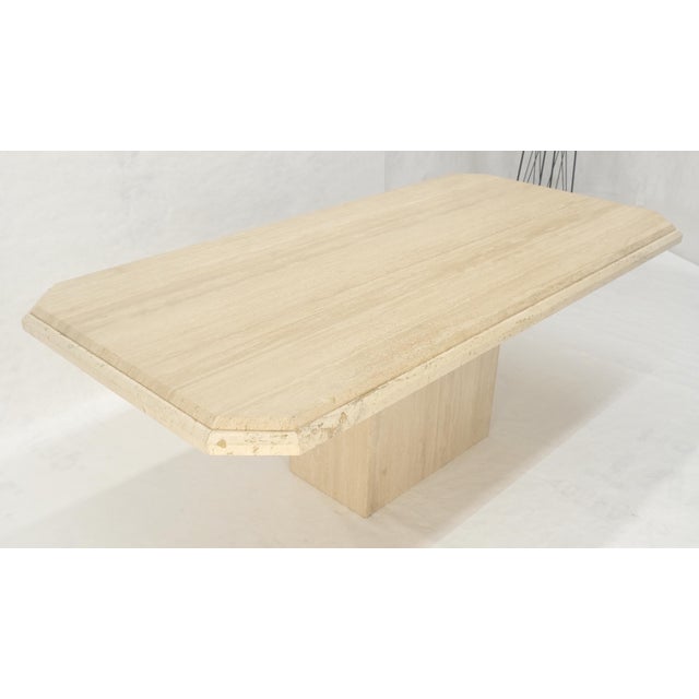 Solid Travertine Single Pedestal Base 40x80 Italian Dining Table MINT For Sale - Image 16 of 16