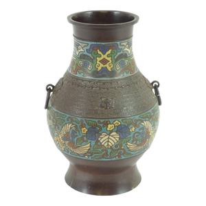 Antique Chinese Bronze Cloisonne Vase with Two Handles