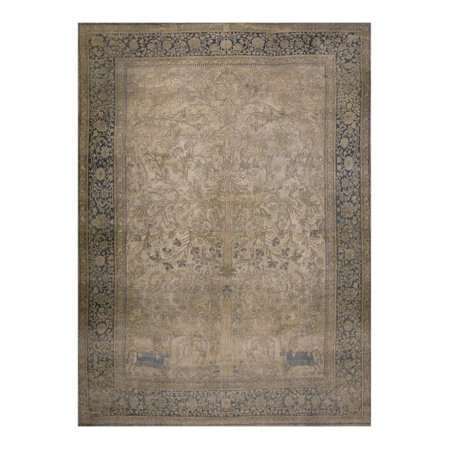 Beautiful Gray Background Color With a Foliate Pattern Antique Persian Mohtasham Kashan Rug For Sale