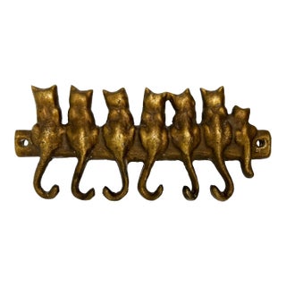 Vintage Brass Cat Wall Hook Rack – Mid-Century Modern, Minimalist, Boho Whimsical For Sale
