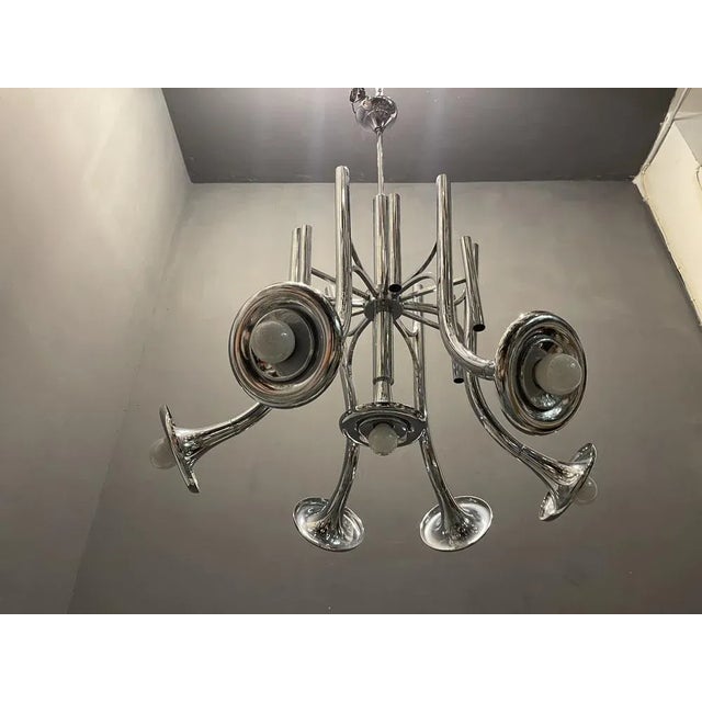 Mid-Century Chrome Chandelier, 1970s For Sale - Image 4 of 7