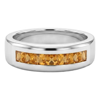 Natural Citrine Wedding Band Ring • Channel Set Stacking Ring Us 7 For Sale
