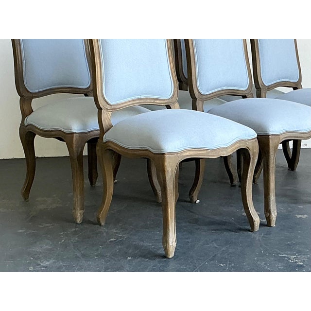 Wood Vintage Carved Wood Dining Chairs With Blue Upholstery - Set of 6 For Sale - Image 7 of 13