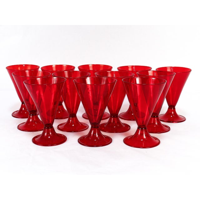 Mid-Century Modern Set of 12 Red Venetian / Murano Glass Salviati Attributed Wine Goblets or Cups For Sale - Image 3 of 18