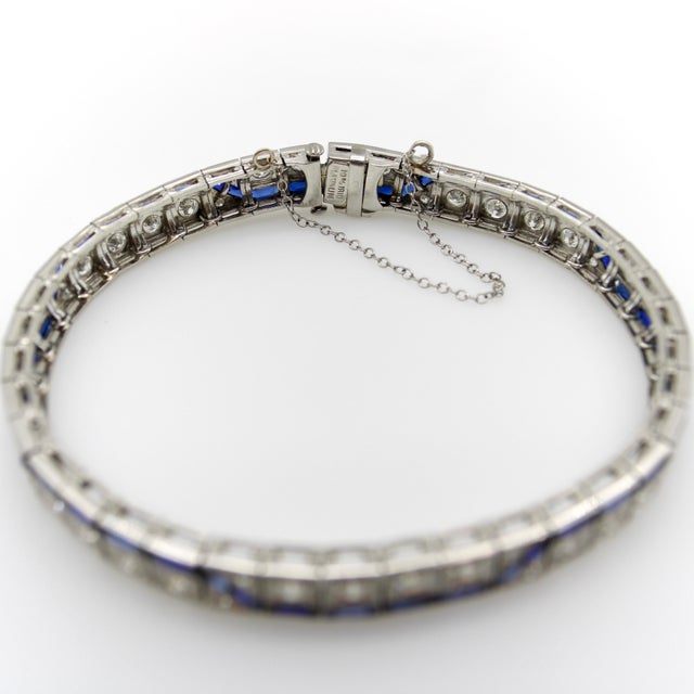 Art Deco Diamond and Sapphire Line Bracelet With Zig-Zag Pattern For Sale In Los Angeles - Image 6 of 10
