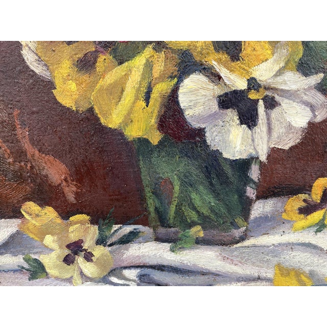 Pansies Still Life, Early 20th Century, Oil on Canvas For Sale - Image 6 of 14