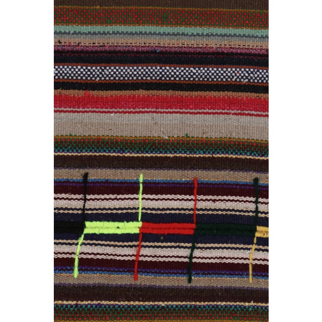 1950s Vintage Chaput Kilim Rug in Red and Brown, Multicolor Stripe Patterns-3'x9'6'' For Sale In New York - Image 6 of 7
