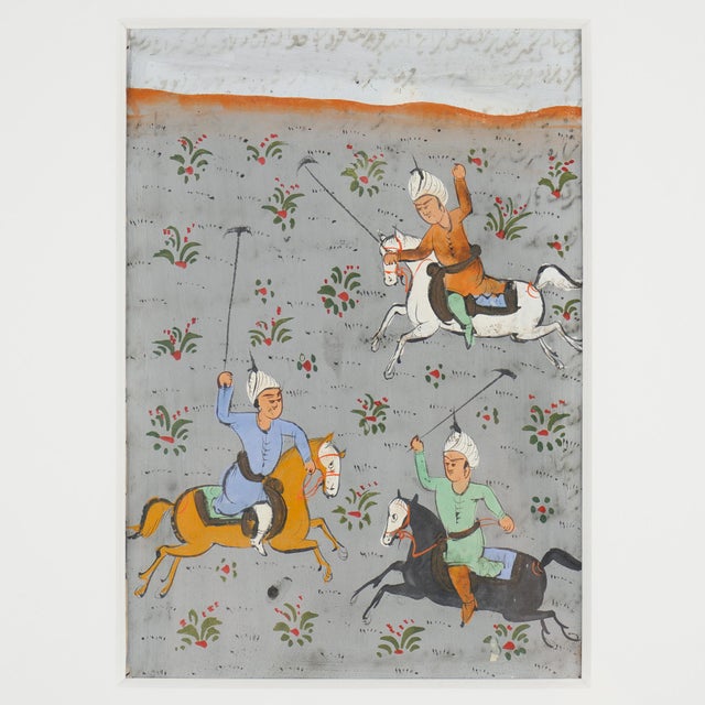 Paint Pair of 19th Century Persian Miniature Paintings of Polo Players For Sale - Image 7 of 12