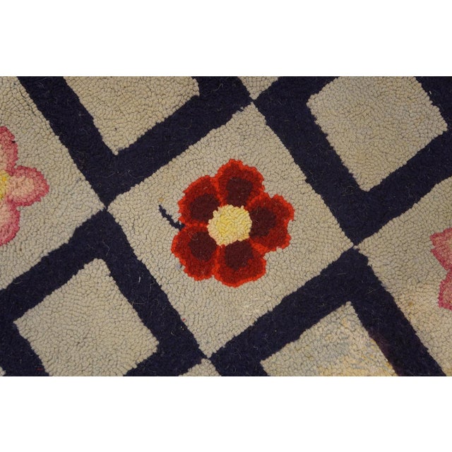 American 1930s Black Floral Square Folk Art Antique American Hooked Rug 2'8" X 3'8" Handwoven Wool Carpet For Sale - Image 3 of 6