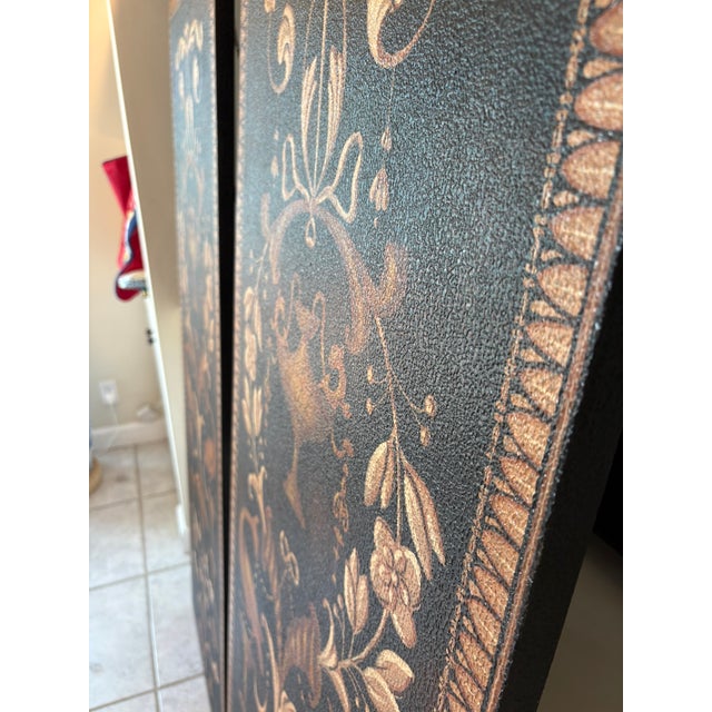 Vintage Maitland Smith Hand Painted UrnWall Panels With Brass Lion Finials - A Pair For Sale - Image 12 of 14