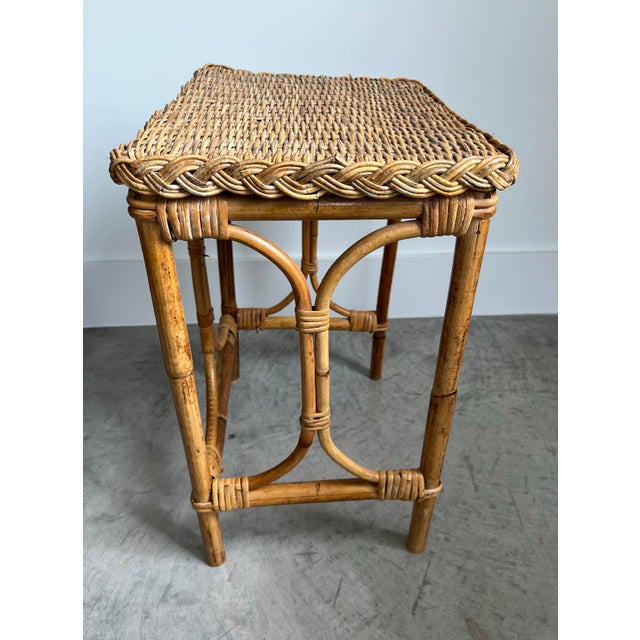 Mid-Century Modern 1970s Wicker and Bent Bamboo Rattan Small Cocktail Table For Sale - Image 3 of 11