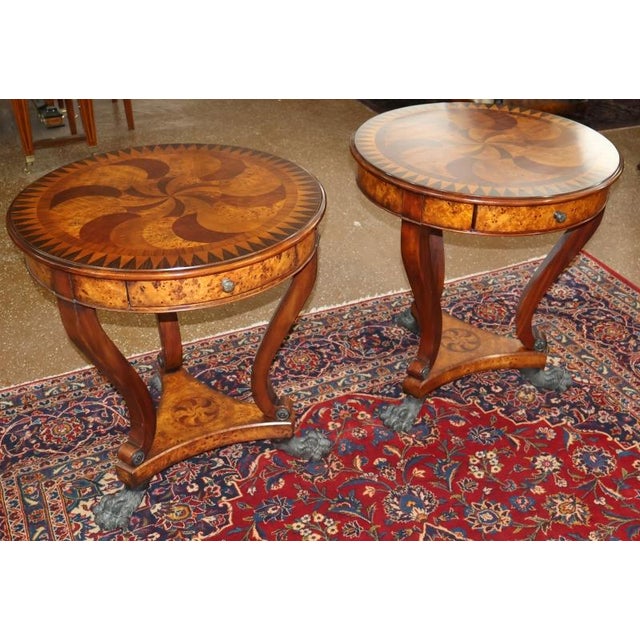 Traditional Pair of Theodore Alexander Burl Inlaid Metal Mount Occasional End Tables For Sale - Image 3 of 15