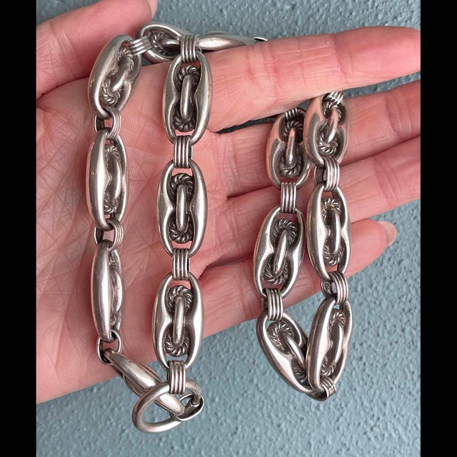Victorian Late 19th Century Antique Victorian Silver Link Collar Necklace For Sale - Image 3 of 9