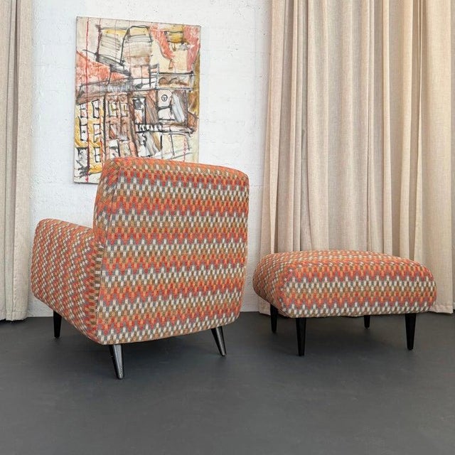 Burnt Orange 1940s MId Century Modern Upholstered Lounge Chair Ottoman Set For Sale - Image 8 of 11